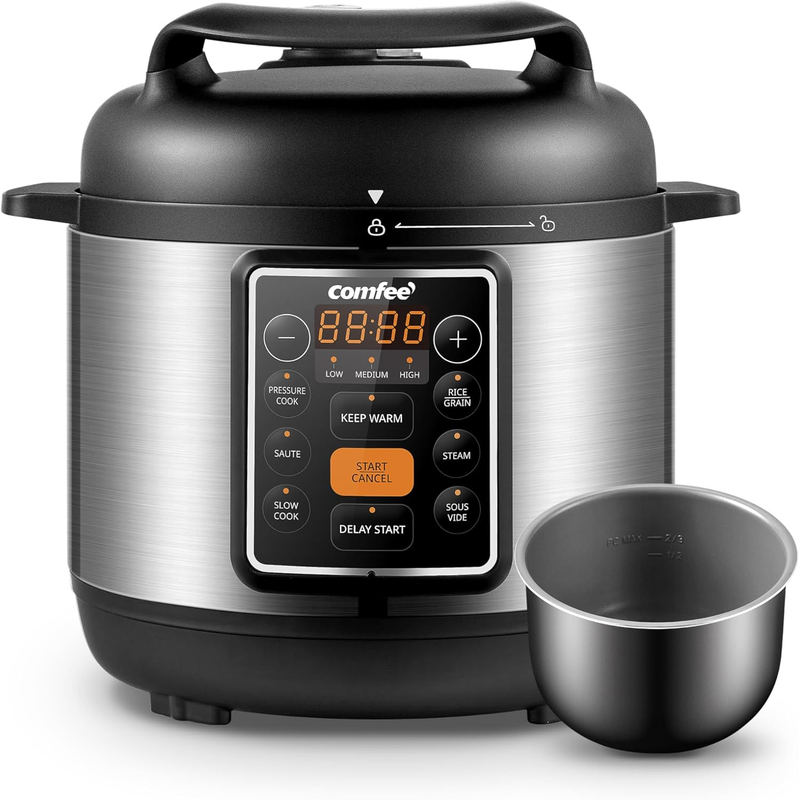 COMFEE’ 7 In 1 Small Electric Pressure Cooker, Slow Cooker, Steamer, Sauté, Sous8