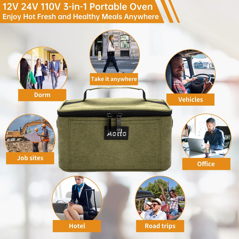 Portable Electric Lunch Box Food Warmer 12V/24V/110V Car Oven Green4