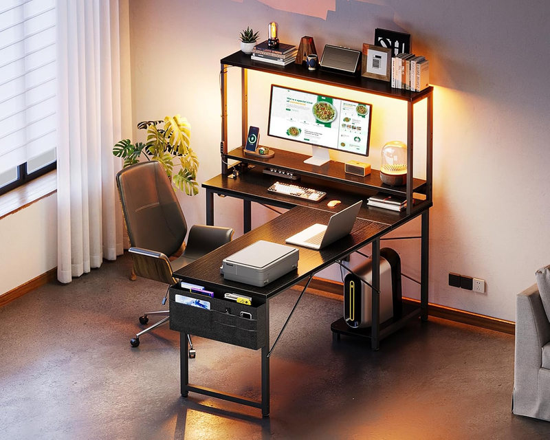 53in L Shaped Gaming Desk Reversible Corner Desk with Storage Shelves Black8