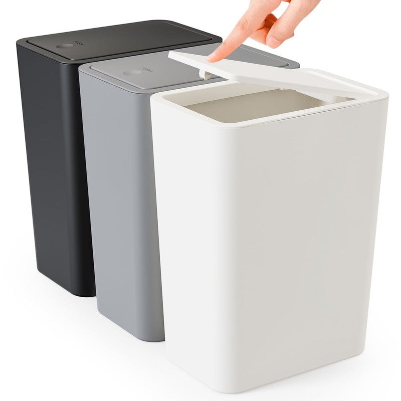3-Pack Slim Trash Can with Lid, 10L for Home & Office - White, Black, Gray6