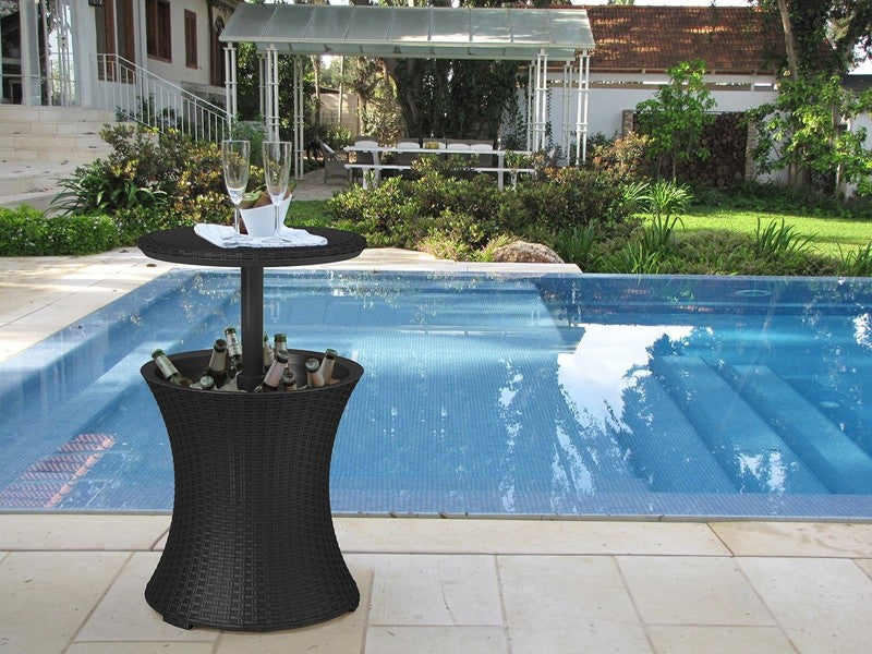 Pacific 7.5 Gal 2-in-1 Cooler & Side Table Outdoor Patio Dark Grey Rattan1