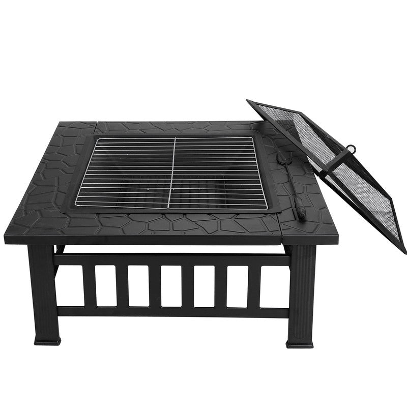 32" Outdoor Fire Pit Square Metal Firepit Patio Garden Stove Wood Burning9