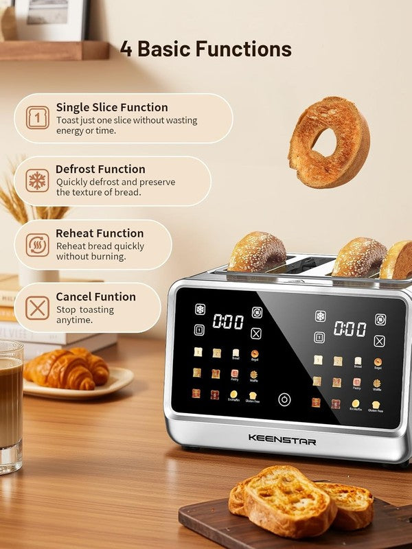 4-Slice Smart Toaster Stainless Steel Touch Screen 6 Shades 6 Bread Types3