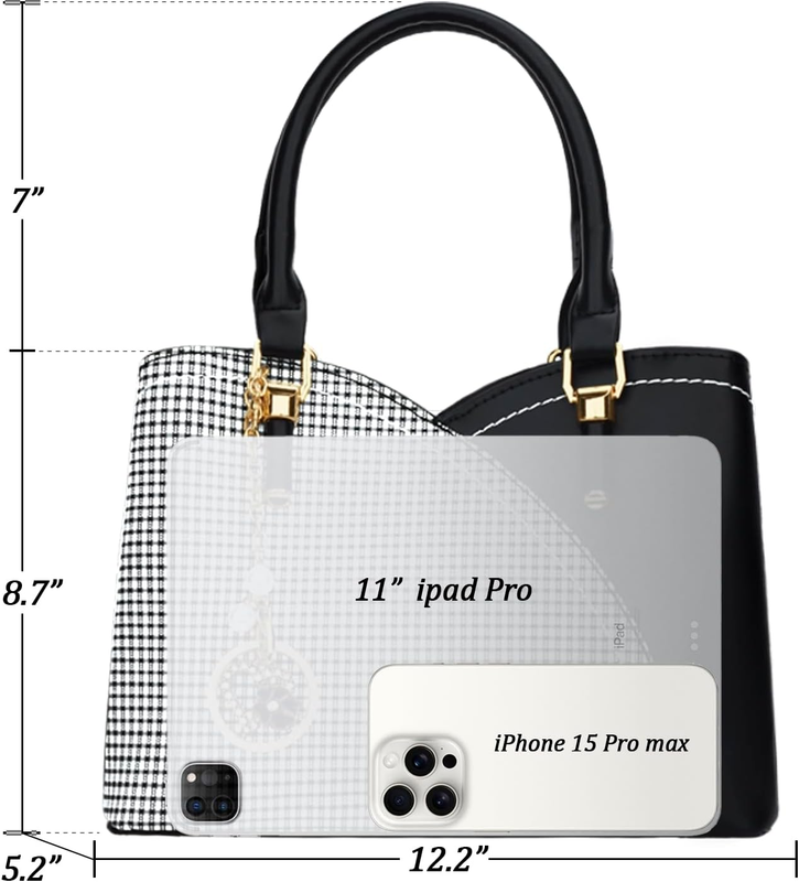 Triple Compartment Handbag Women Satchel Shoulder Top Handle Purse4