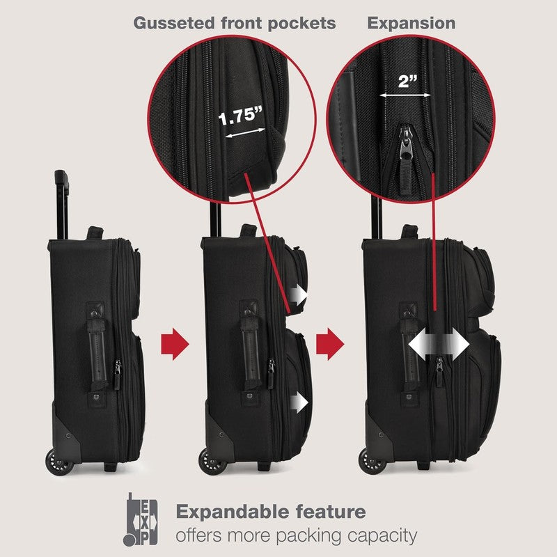 Rio Fabric Expandable Carry On Luggage, Rolling Suitcase, Black, 2 Wheel Set4