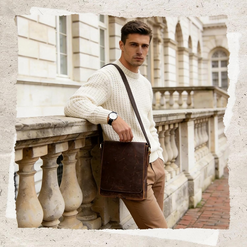Crossbody Bag for Men Genuine Leather Small Messenger Shoulder Purse Side Vintag1