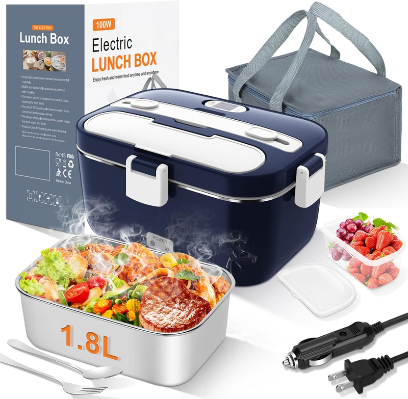 Electric Lunch Box 100W 1.8L Heated Food Warmer Portable 12/24V 110 230V8