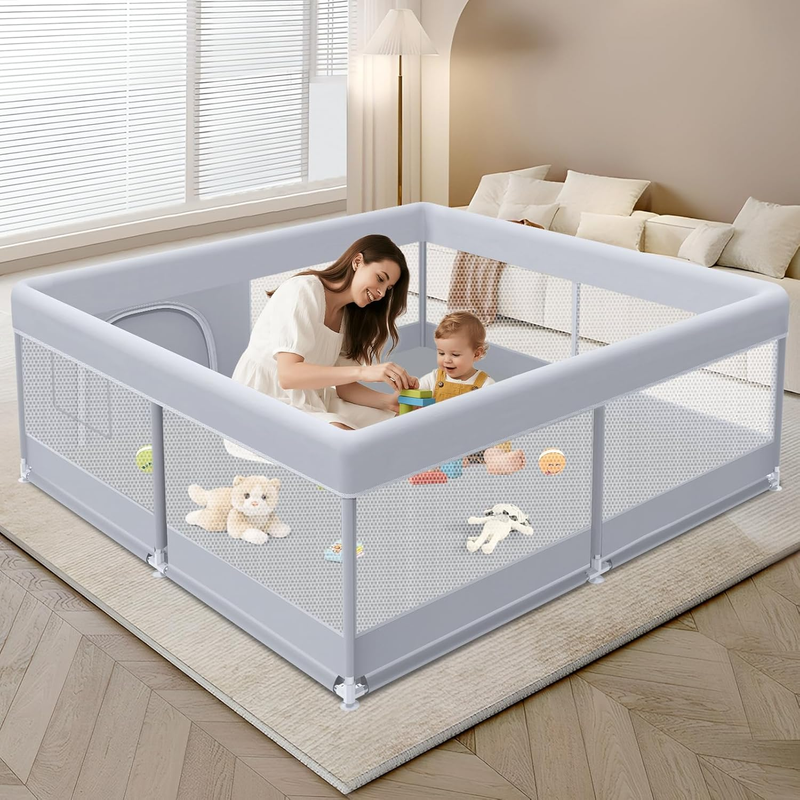 Deluxe Baby Playpen 50x50 Inch - Indoor/Outdoor Soft Mesh Playard in Grey9