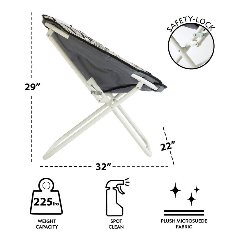 Snoopy Folding Saucer Chair for Teens and Adults, Black and White3