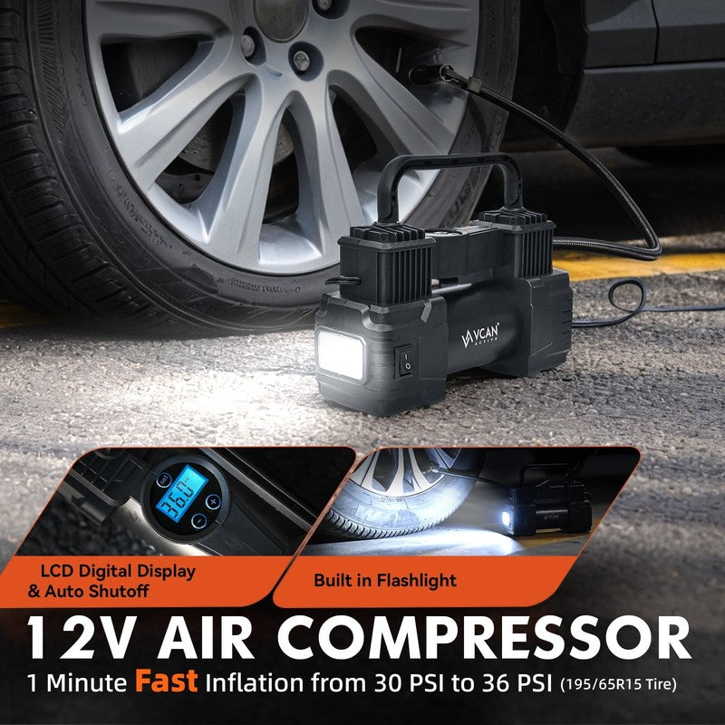 Car Emergency Kit with Portable Air Compressor, First Aid Kit, Jumper Cables & R7