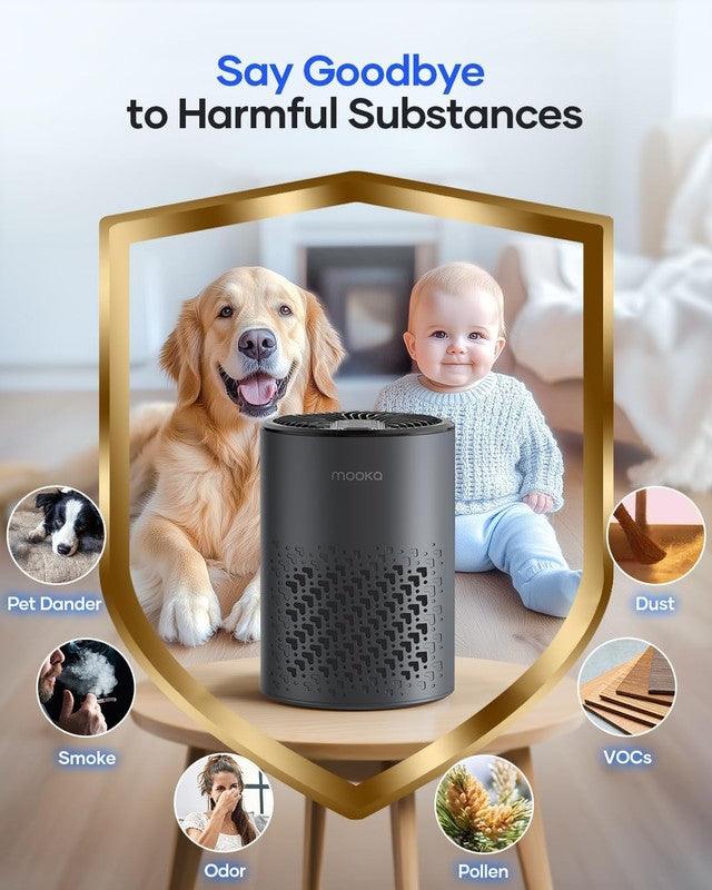 Air Purifier for Bedroom Home Pets w/ Fragrance Sponge Smoke Dust Odor Grey5