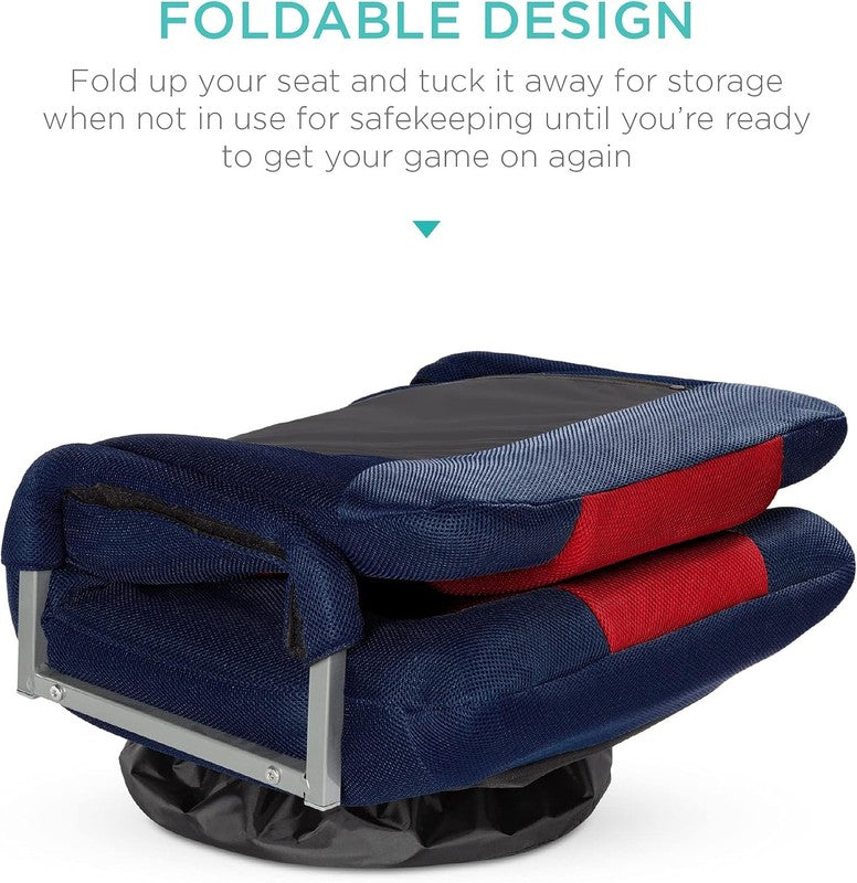 Gaming Floor Rocker Chair 360° Swivel, Lumbar Support, Blue/Red5