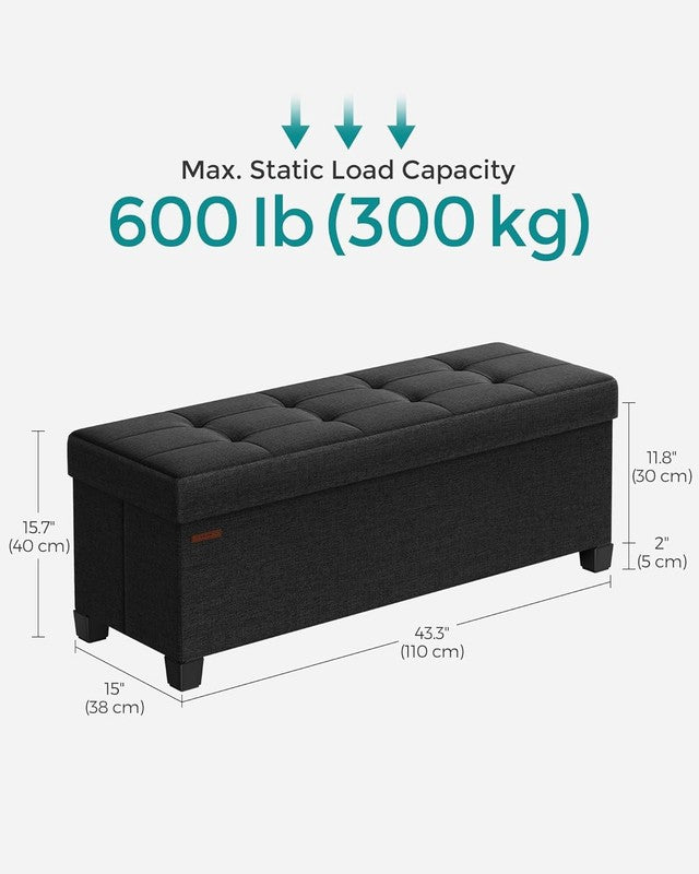 Foldable Storage Ottoman Bench Foot Rest 43'' Bedroom Living Room Ink Black1