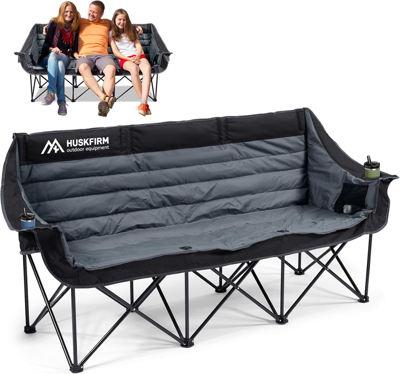 Heavy Duty 3 Person Camping Chair Folding Loveseat w/ Cup Holders Outdoor0