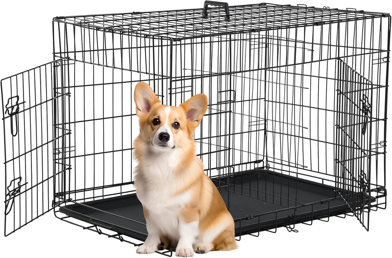 30 Inch Dog Crate Dog Kennel Cage with Double Door Folding Metal Wire Dog Cage w0