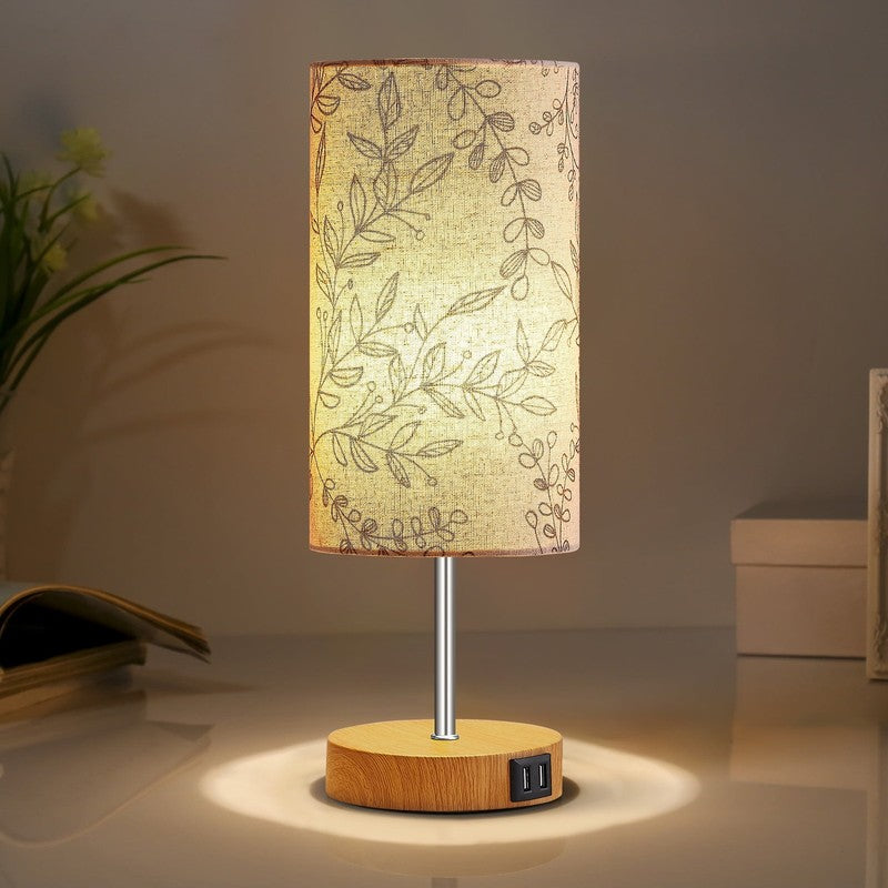 15" 3 Way Dimmable Table Lamp w/ USB Leaf Print Touch Control Bedside Lamp5