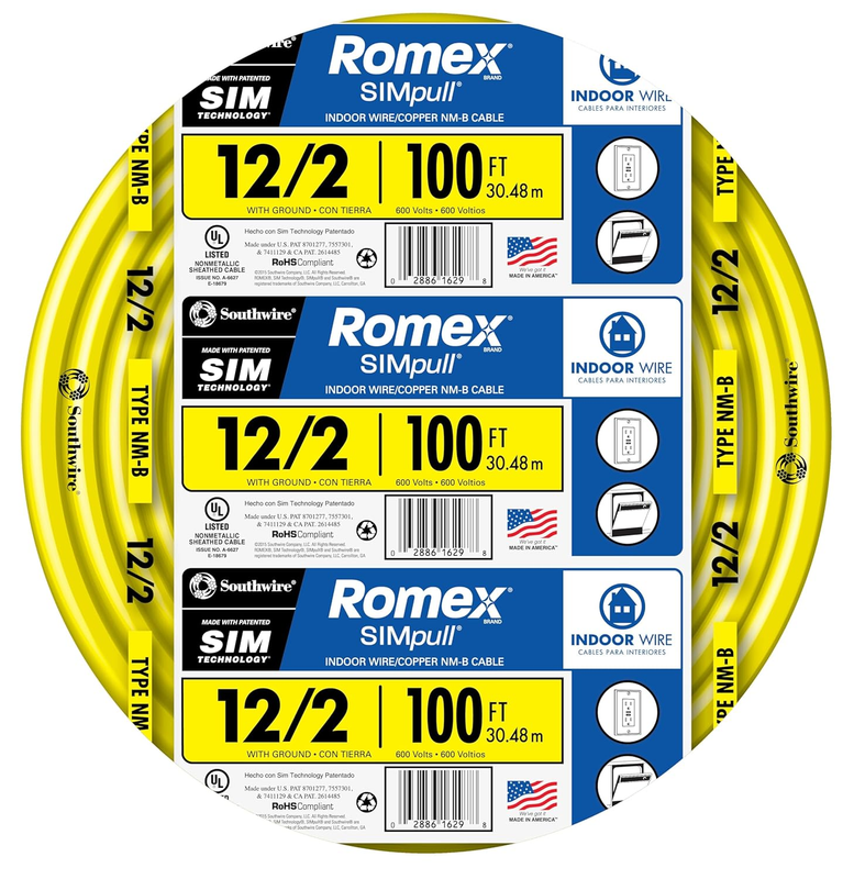 Romex Simpull 12/2 Solid Indoor NMB Cable 100ft Coil   Reliable & Durable10