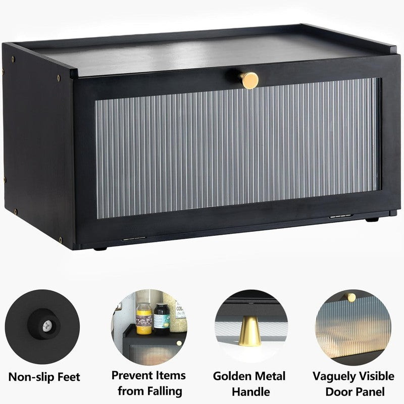 Black Bamboo Bread Box Modern Countertop Bread Storage with Window3