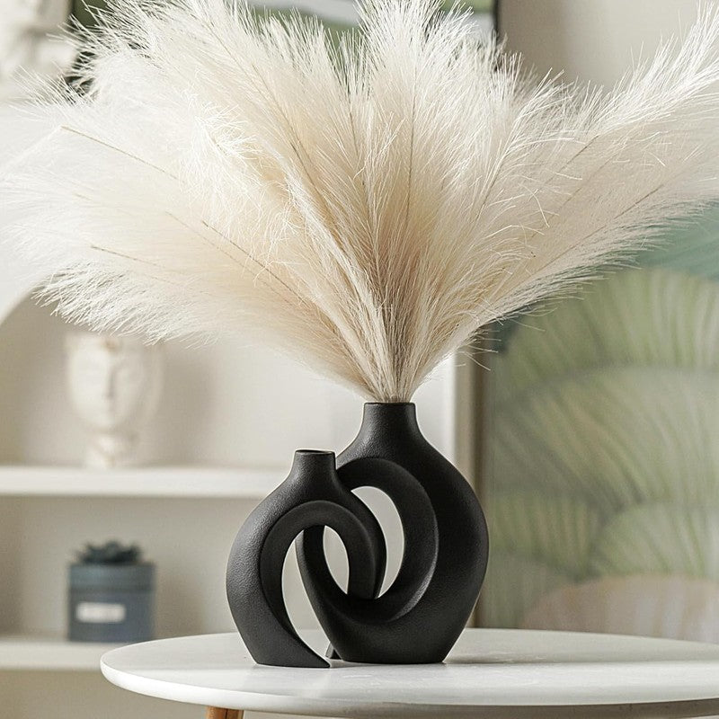 Snuggle Hollow Modern Ceramic Vase Set of 2, Mid Century Nordic Aesthetic Decora2