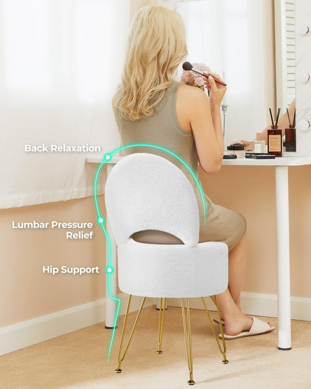 Faux Fur Vanity Stool Chair w/Storage Folding Back Ottoman White2
