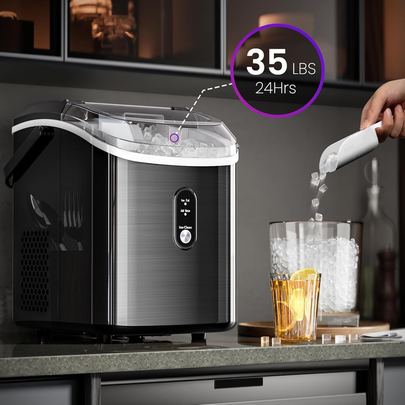 Nugget Ice Maker Countertop 35Lbs/24H Portable Crushed Ice Machine Self Clean2