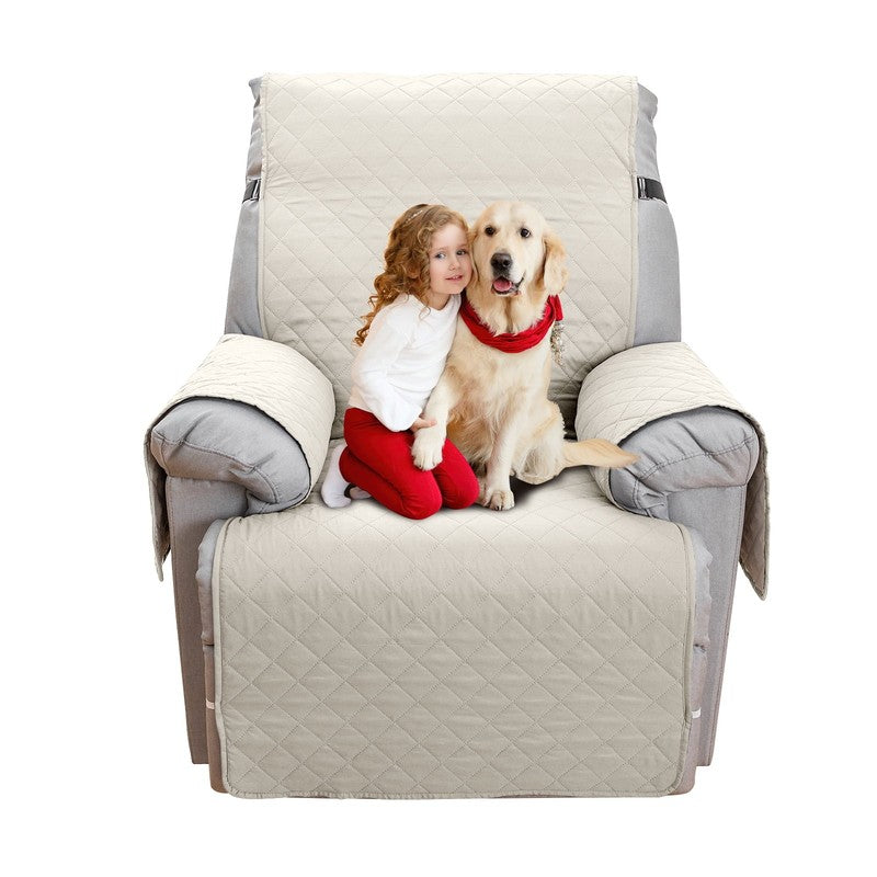 Non-Slip Recliner Chair Cover 25" Creamy White with Pocket for Dogs & Pets4