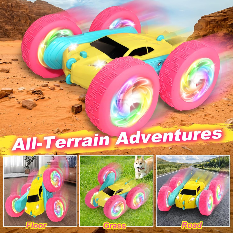 Remote Control Car for Girls 4WD Stunt Car 360 Flips RGB Lights 6+3