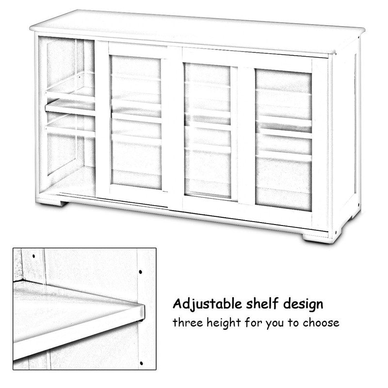 Black Kitchen Sideboard Buffet Storage Cabinet with Glass Sliding Doors7