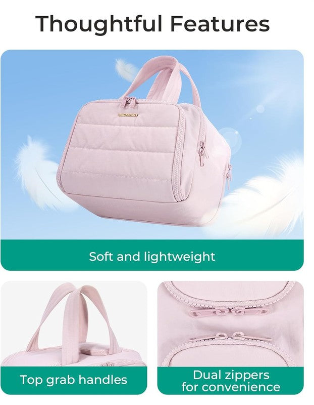 Travel Toiletry Bag Large Wide-Open Puffy Cosmetic Organizer for Women Pink1