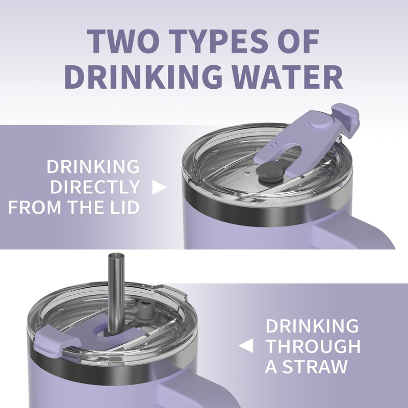 40oz Insulated Tumbler w/ Handle Lid Straw Stainless Steel Travel Mug Purple3