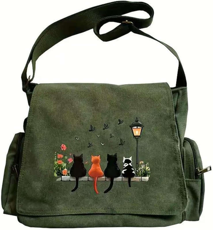 Pattern Messenger Bag Cute Canvas Crossbody Shoulder Handbag Pockets Unisex7