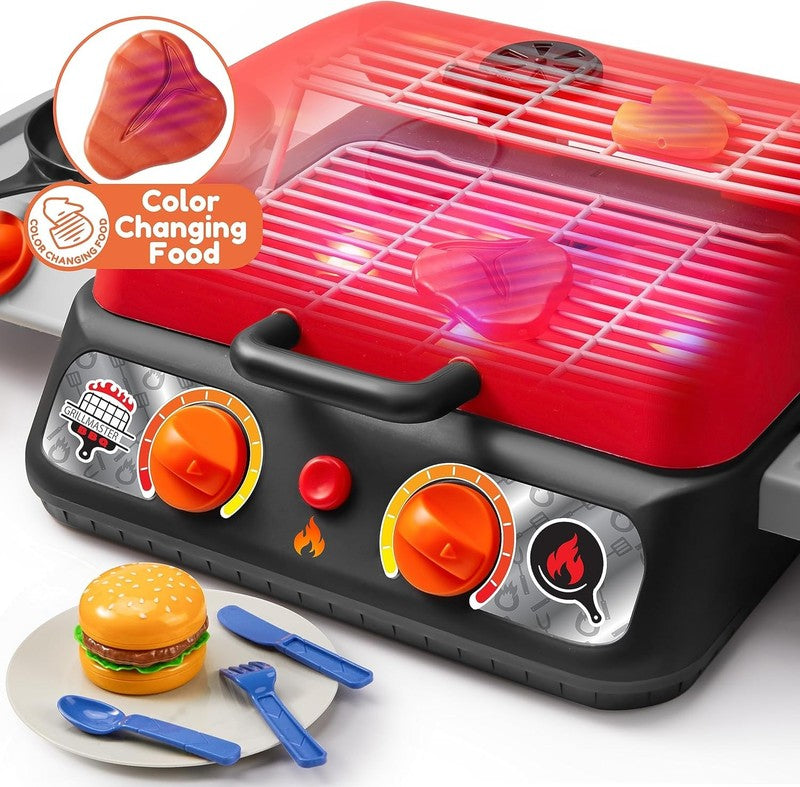 Kids BBQ Grill Playset, Kitchen Toy Set with Pretend Smoke, Light, Sound & Color2