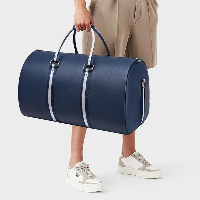 Men Leather 2in1 Garment Duffle Bag Blue Waterproof Suit Travel Carry On5