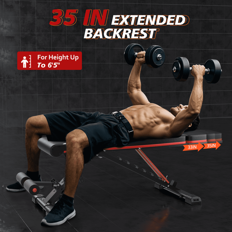 Adjustable Workout Bench with Headrest, 750LBS Capacity, Fits Users up to 6'5''1