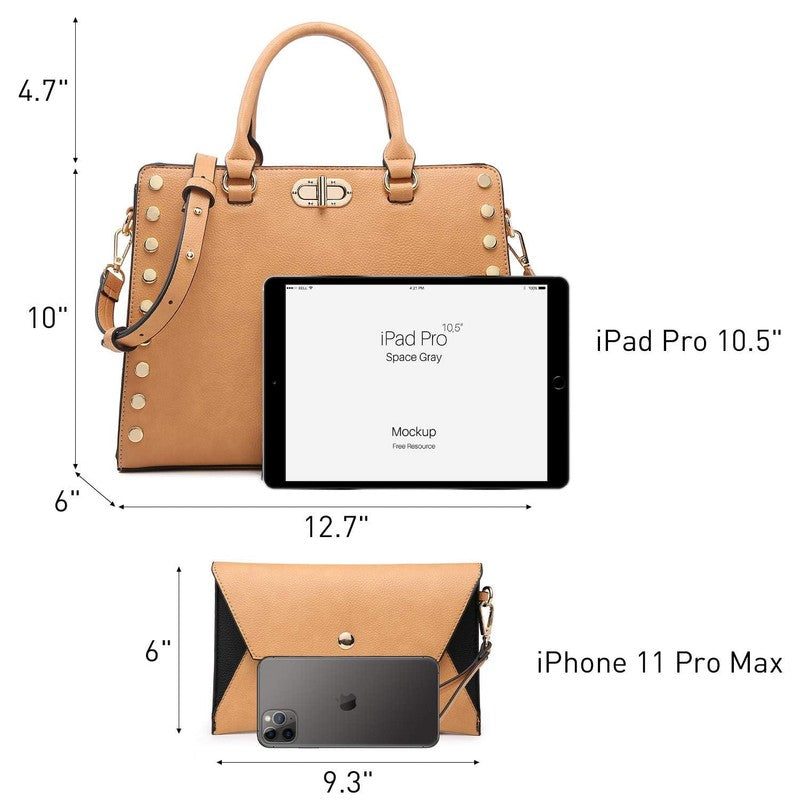Women Satchel Handbag Shoulder Tote Work Bag with Matching Wallet7