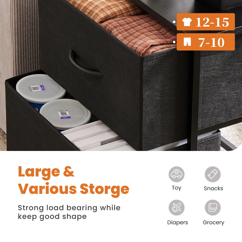 Nightstand Set of 2, End Table Side Table with 2 Fabric Drawers Bedside Table fo3