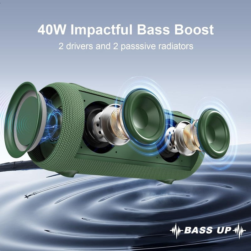 40W Bluetooth Speaker, Deep Bass, IPX5, RGB Lights, All-Day Playtime, Green1