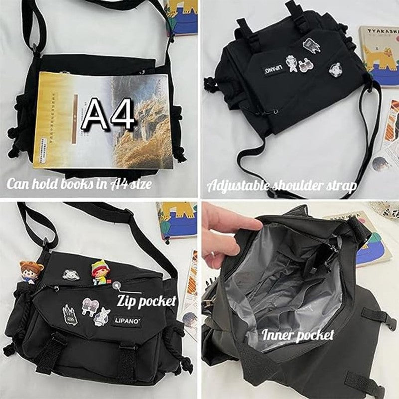 Aesthetic Crossbody Bag Cute Pins Nylon Messenger Japanese Kawaii Shoulder Bag4