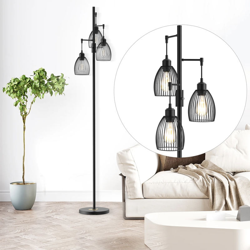 70" Black Dimmable Floor Lamp, Industrial Birdcage Tree Lamp for Living Room10