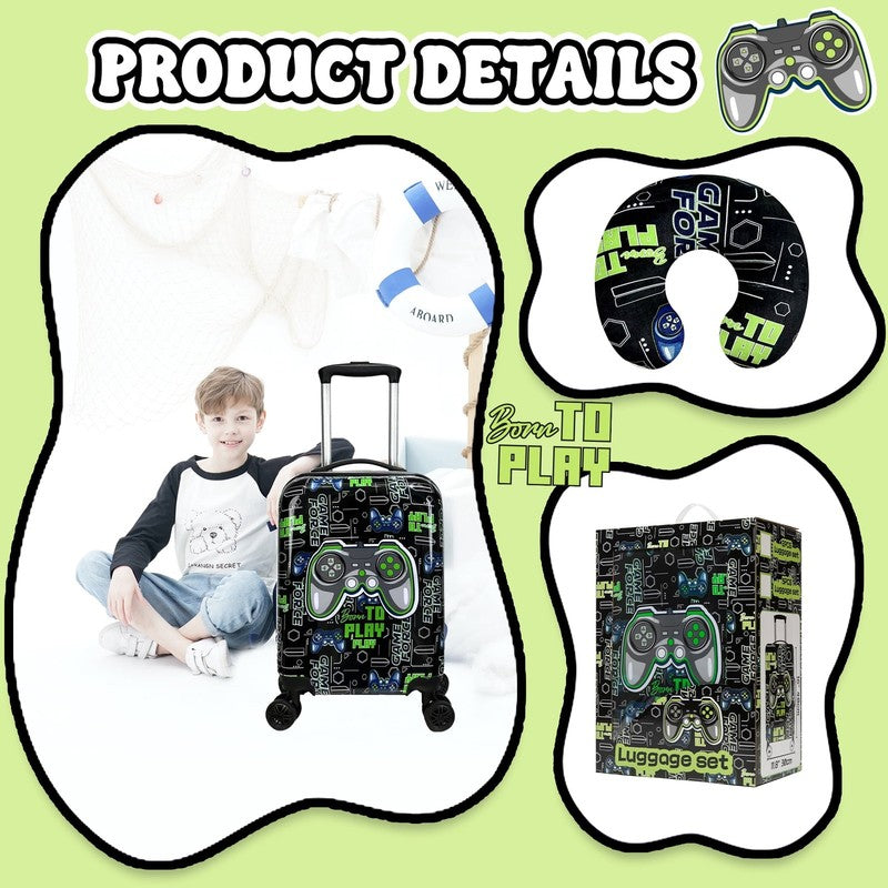 Kids Carry on Luggage Sets for Boys with Travel Pillow Rolling Suitcase with Whe1