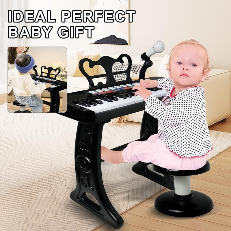 Piano Toy for Kids   37 Keys Piano Keyboard Toy with Stool and Microphone, Black6