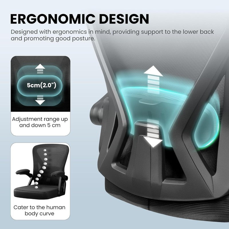 Ergonomic Mesh Office Chair with Adjustable Lumbar Support & Flip-Up Armrests3