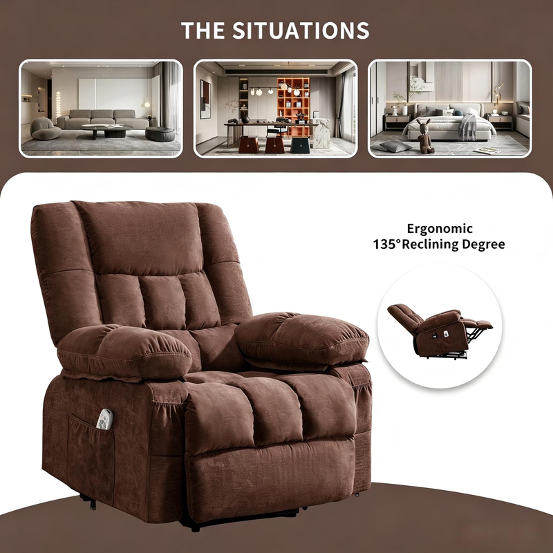 Power Lift Recliner Chair Heat Massage USB Port Infinite Position Brown3