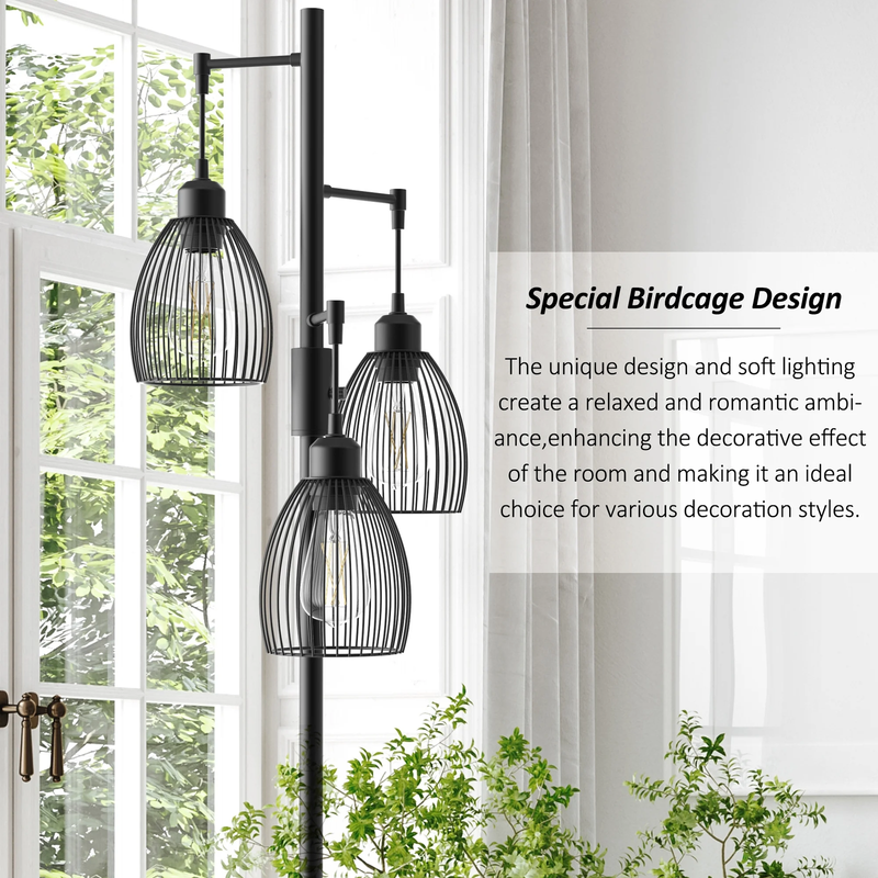 70" Black Dimmable Floor Lamp, Industrial Birdcage Tree Lamp for Living Room3
