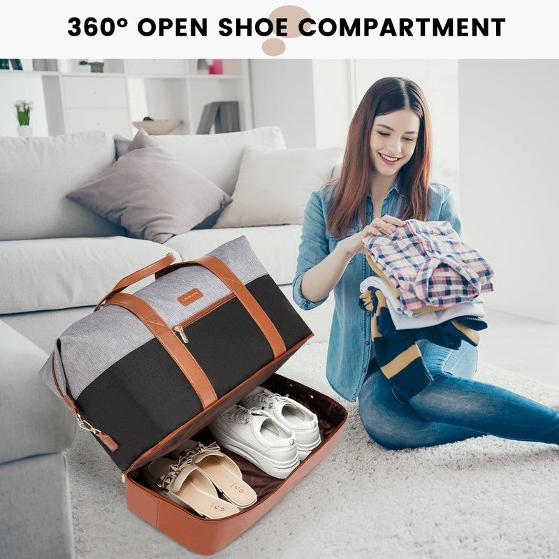 Women Travel Duffel Bag Large Weekender Gym Bag Shoe Compartment Packing Cubes5