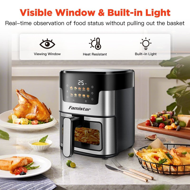 7.5QT Air Fryer Oven, 10-in-1, LED Touch, 10 Presets, w/ Basket & 100 Liners8