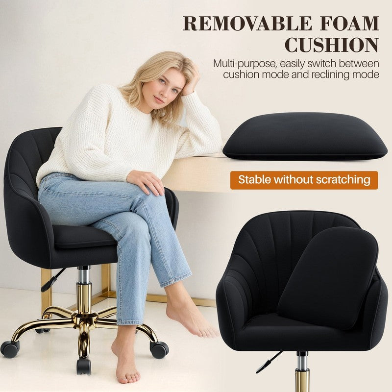 Office Desk Chair with Padded, Velvet Vanity Chair with Back and Wheels, Comfy H4