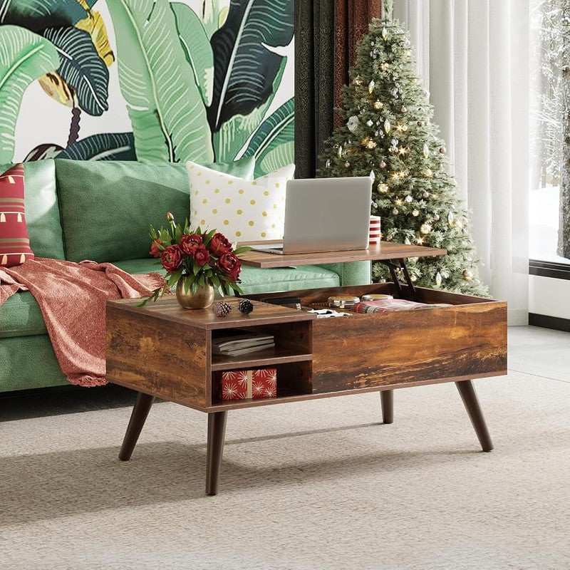 Lift Top Coffee Table w/ Storage Adjustable Shelf Mid Century Rustic Brown8