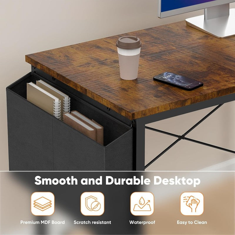 47'' L Shaped Desk Corner Computer Table Gaming Shelf Home Office Brown6
