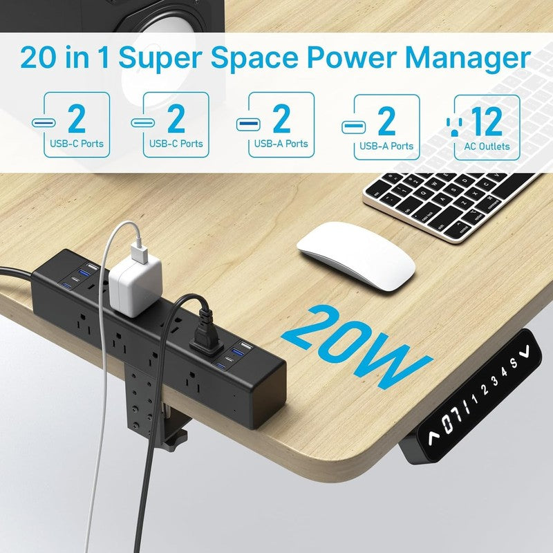 Desk Outlet Station 20W USB C Port. 12 Outlet Desktop Clamp Power Strip Surge Pr1